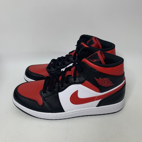 Nike Air Jordan 1 Mid Mens 10.5 \'Bred Toe\' Red Black White 554724 079 NEW
